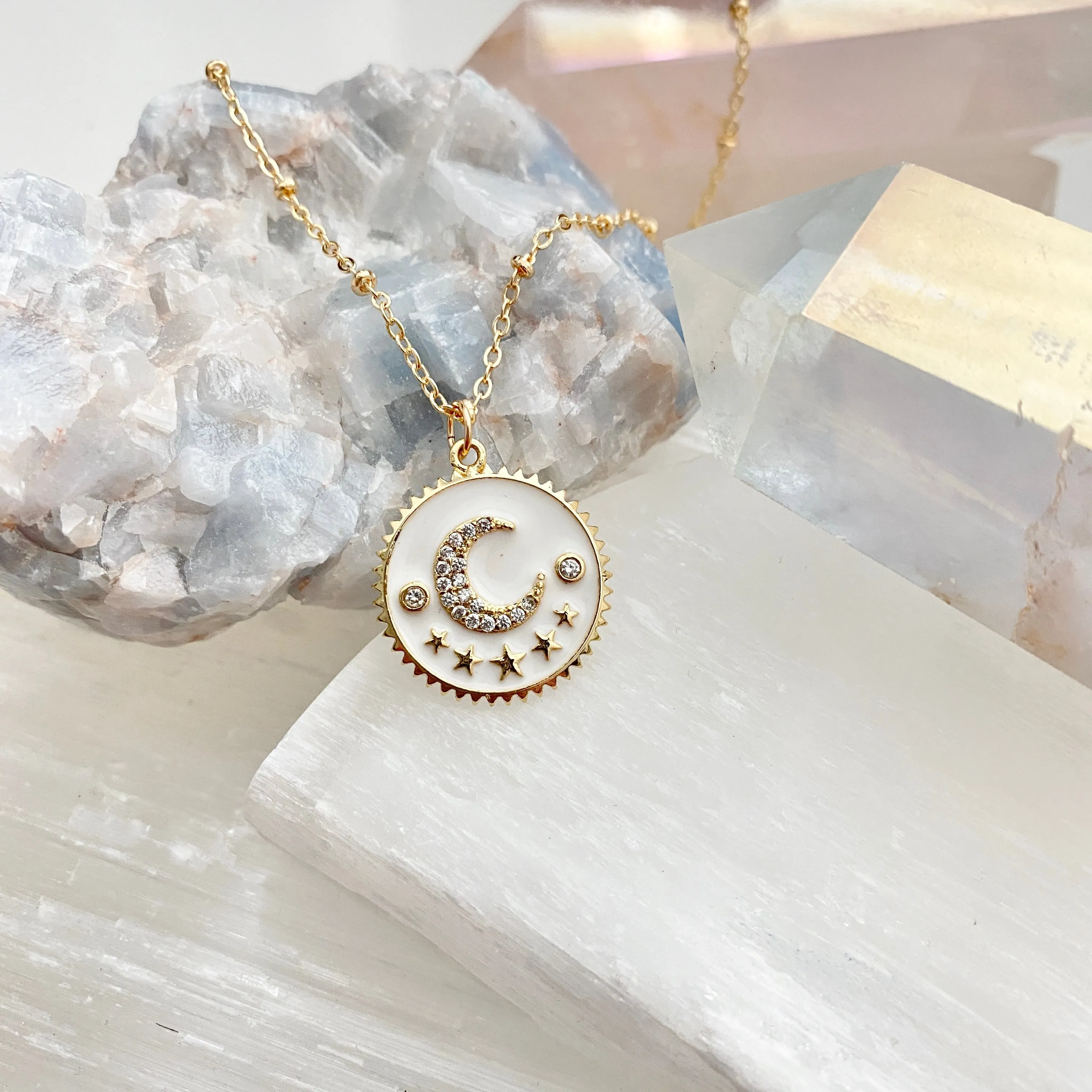 Enamel Moon Constellation Coin Necklace