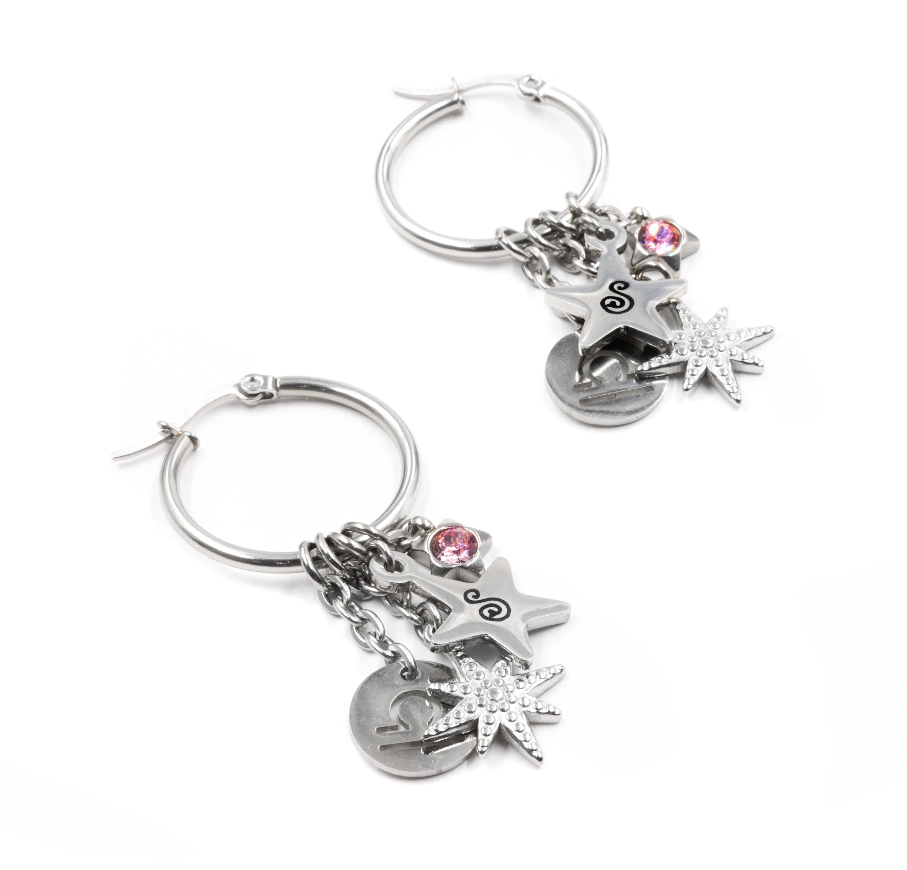 Engraved Charms, Libra Hoop Earrings with Monogram