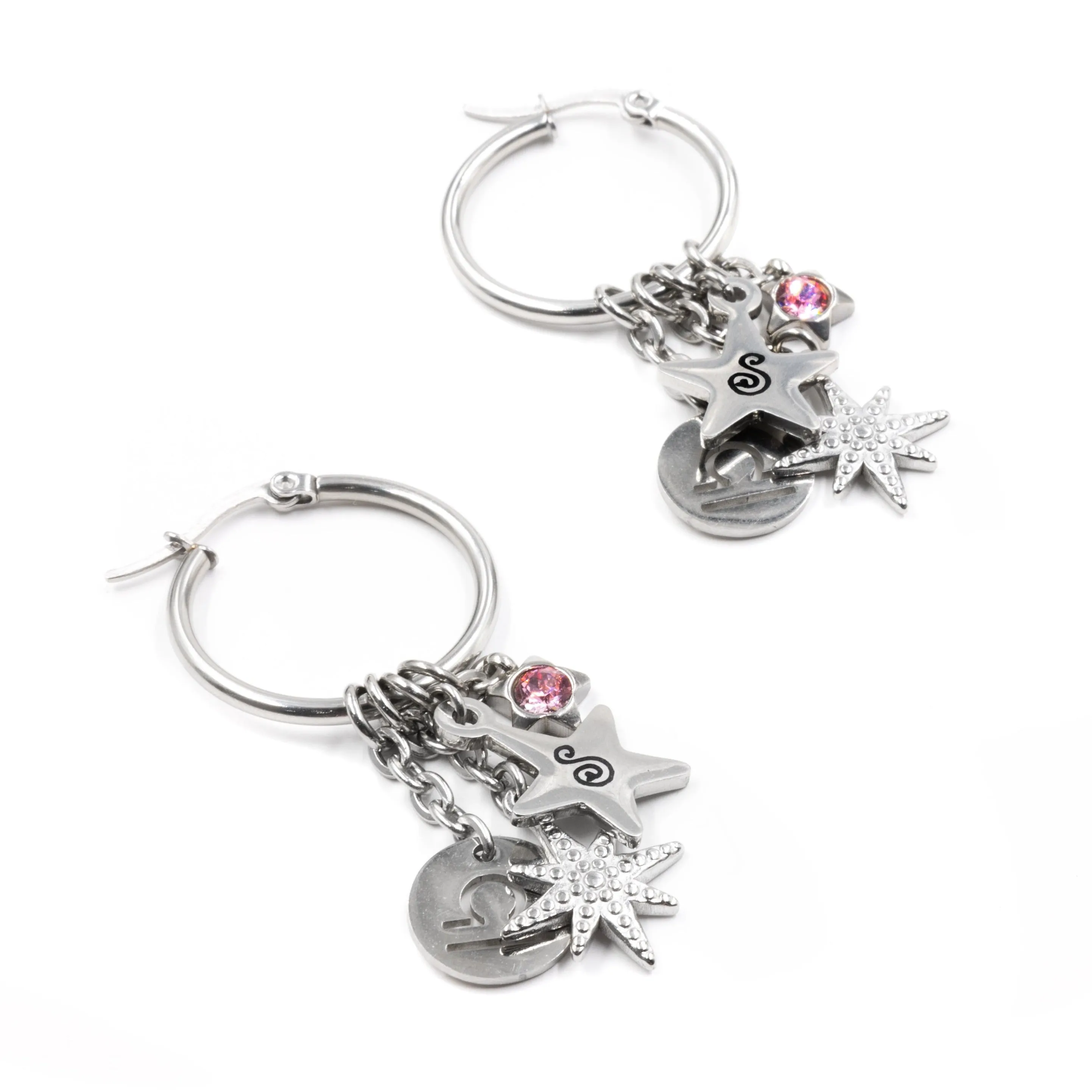 Engraved Charms, Libra Hoop Earrings with Monogram