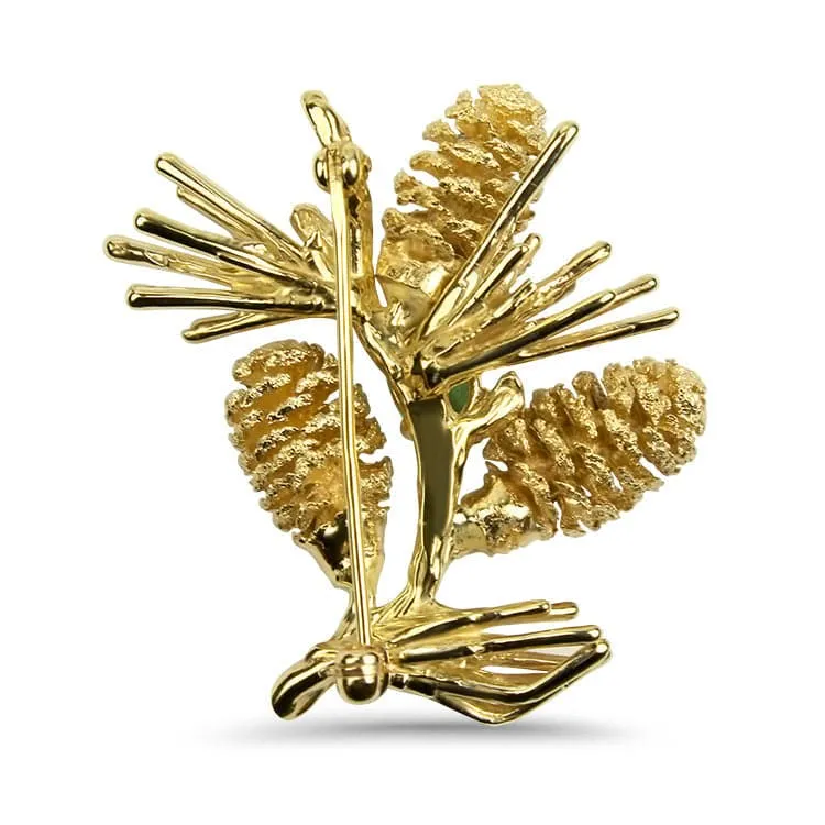 Estate 14K Yellow Gold Tourmaline and Diamond Pine Cone Pin