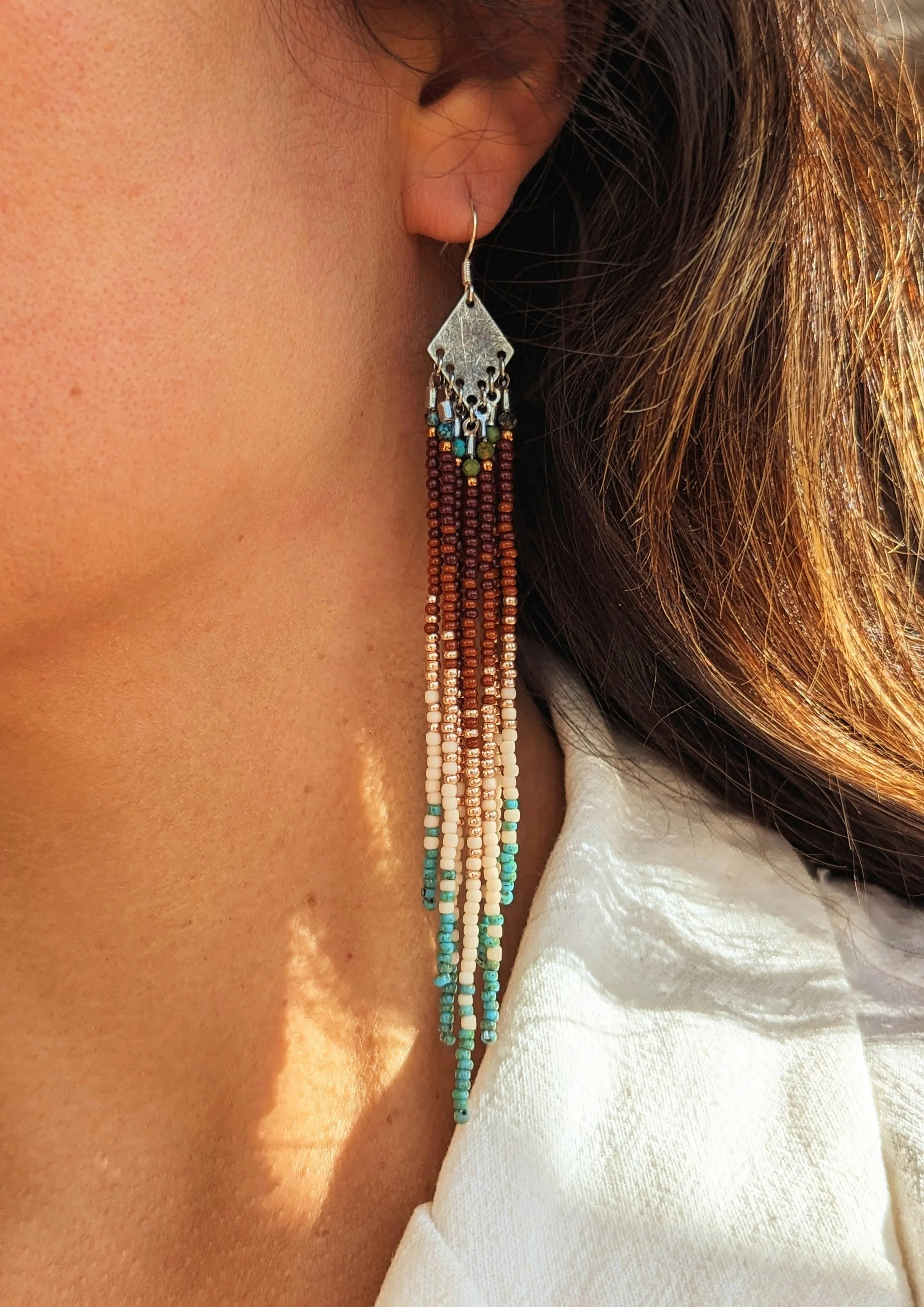 Estee Turquoise Stone Seed Bead Earrings