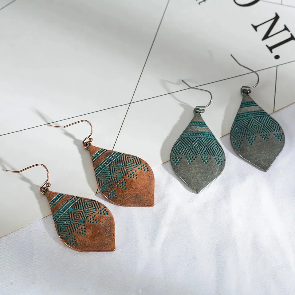 Ethnic Indian Earring Jewelry Female Bohemian Boho Ethnic Water Drop Earrings for Women Vintage Classic Metal Tibet Earings Gift