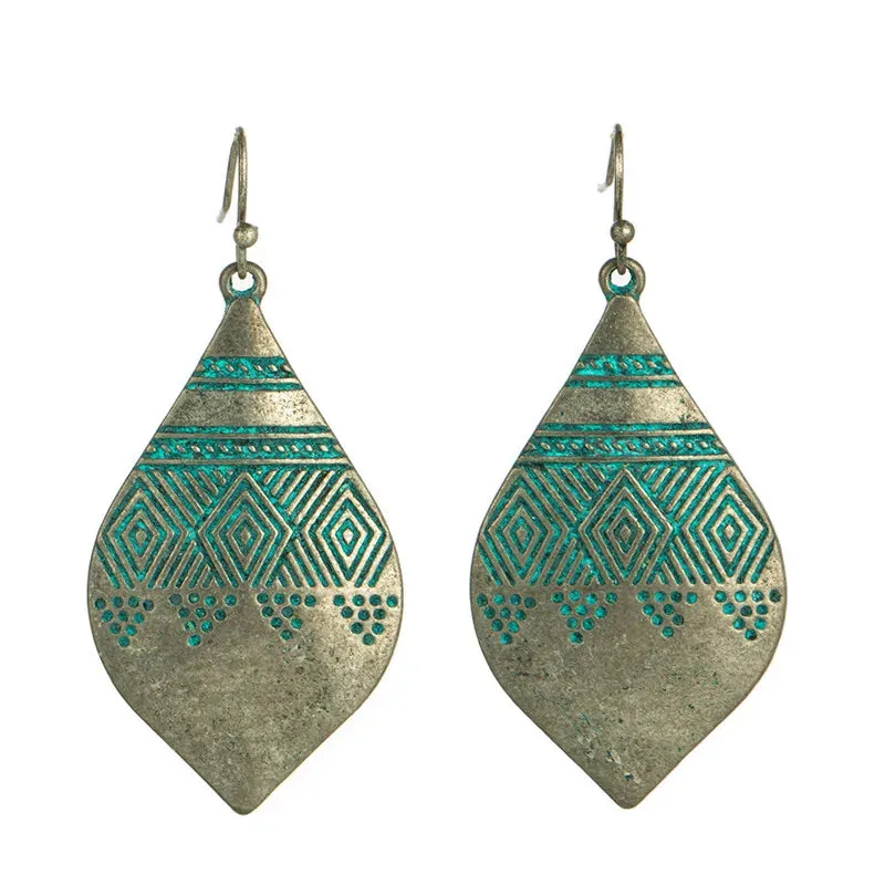 Ethnic Indian Earring Jewelry Female Bohemian Boho Ethnic Water Drop Earrings for Women Vintage Classic Metal Tibet Earings Gift