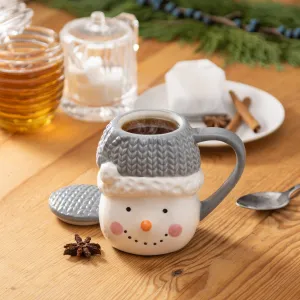 Evergreen Home Accents,13oz Ceramic Snowman Cup with Knitted Hat Topper,4.88x3.66x4.69 Inches