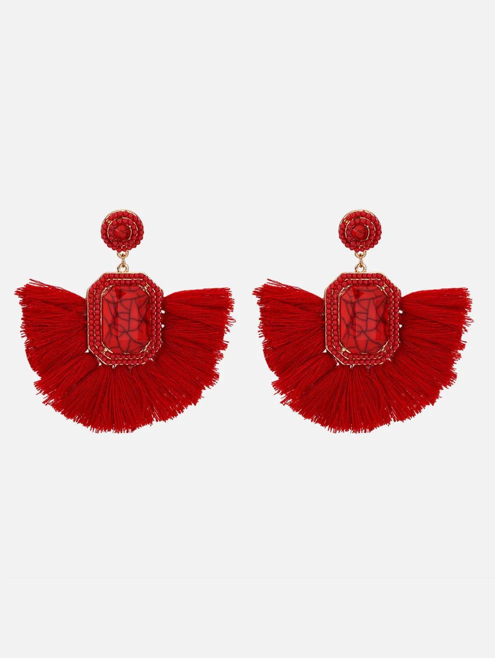 Exaggerated Bohemian Ethnic Style Creative Fan-shaped Handmade Tassel Earrings Female