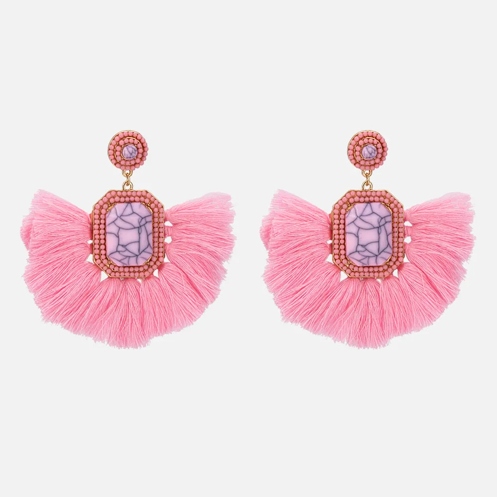 Exaggerated Bohemian Ethnic Style Creative Fan-shaped Handmade Tassel Earrings Female