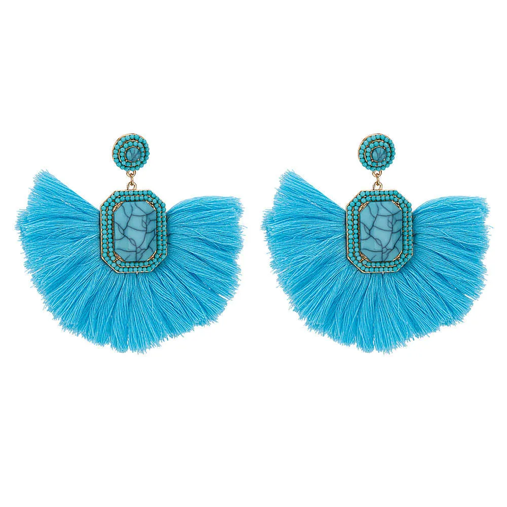 Exaggerated Bohemian Ethnic Style Creative Fan-shaped Handmade Tassel Earrings Female