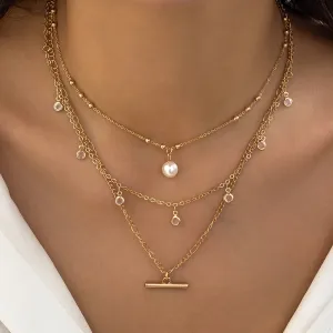 Exquisite Crystal Bead Clavicle Bohemian Multi-Layered Metal Chain Necklace