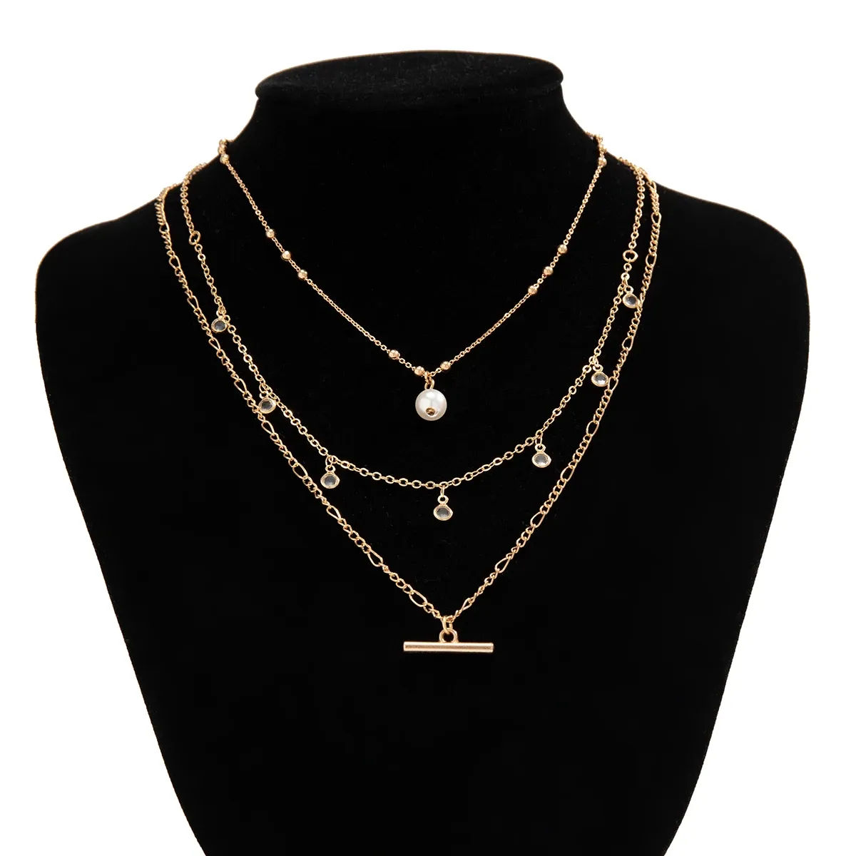 Exquisite Crystal Bead Clavicle Bohemian Multi-Layered Metal Chain Necklace