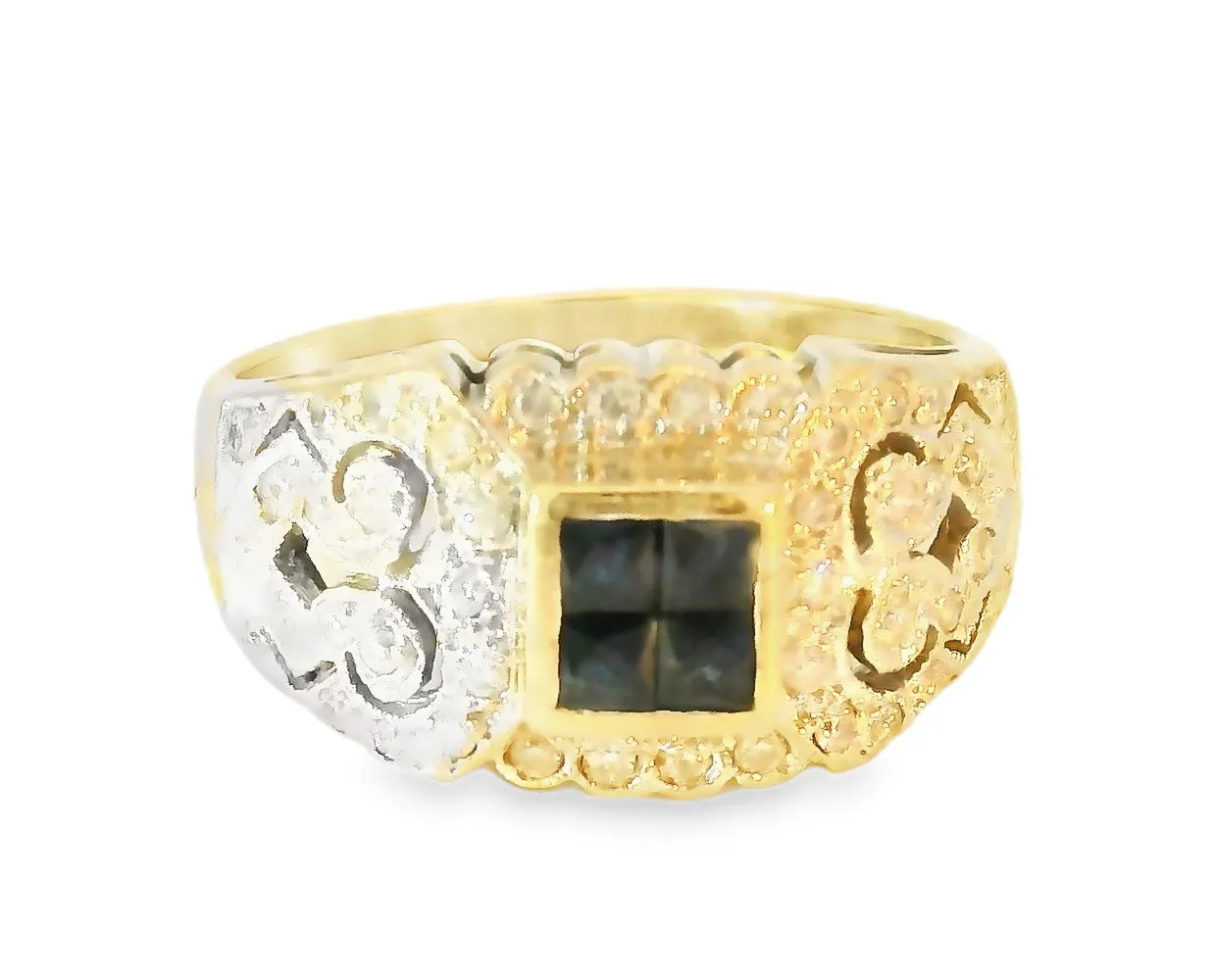 Fabulous Antique 14K Yellow Gold Sapphire Diamond Filigree Cluster Band Ring