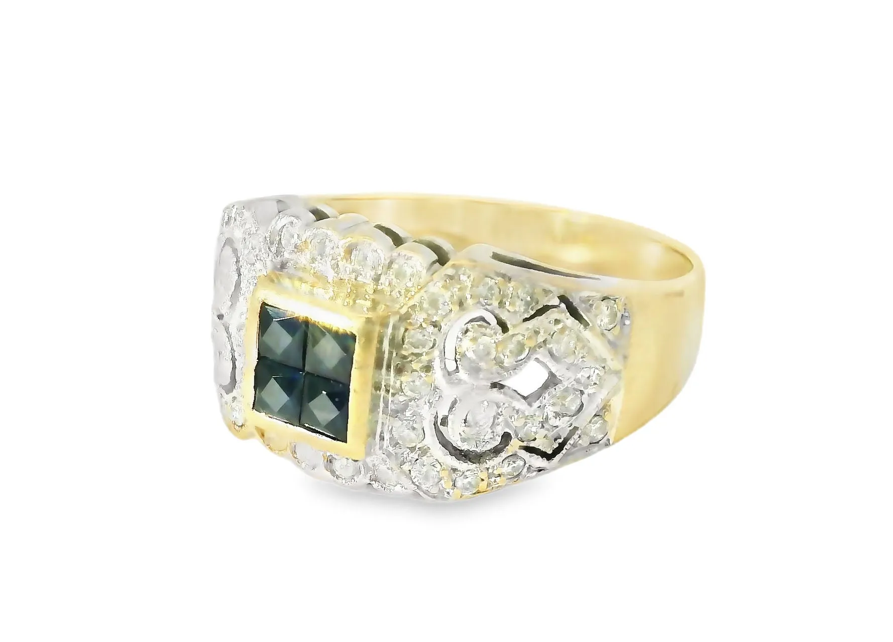 Fabulous Antique 14K Yellow Gold Sapphire Diamond Filigree Cluster Band Ring