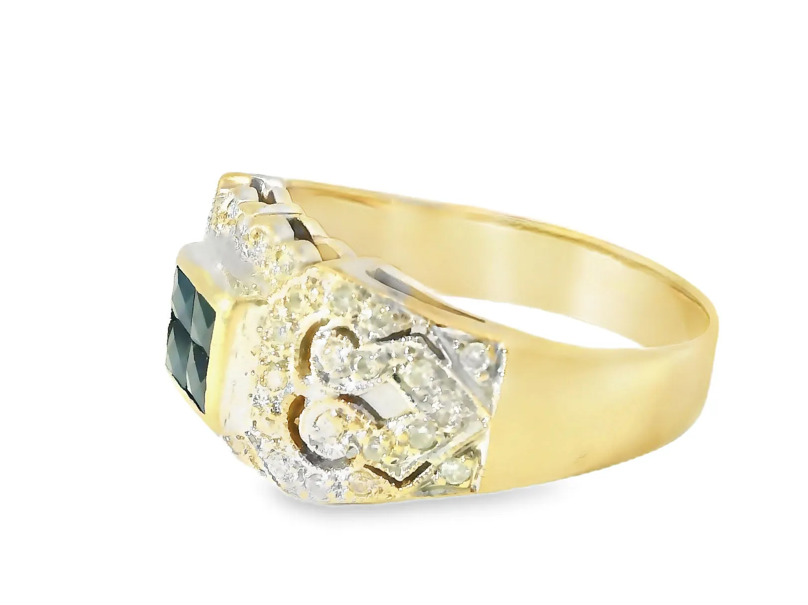 Fabulous Antique 14K Yellow Gold Sapphire Diamond Filigree Cluster Band Ring
