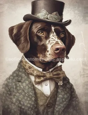 Fancy Dog In Top Hat and Bow - AI Created Gift for Dog Lover - Digital Download Canvas Print Wall Art Poster, Junk Journal, Cottage Core DIY Crafts