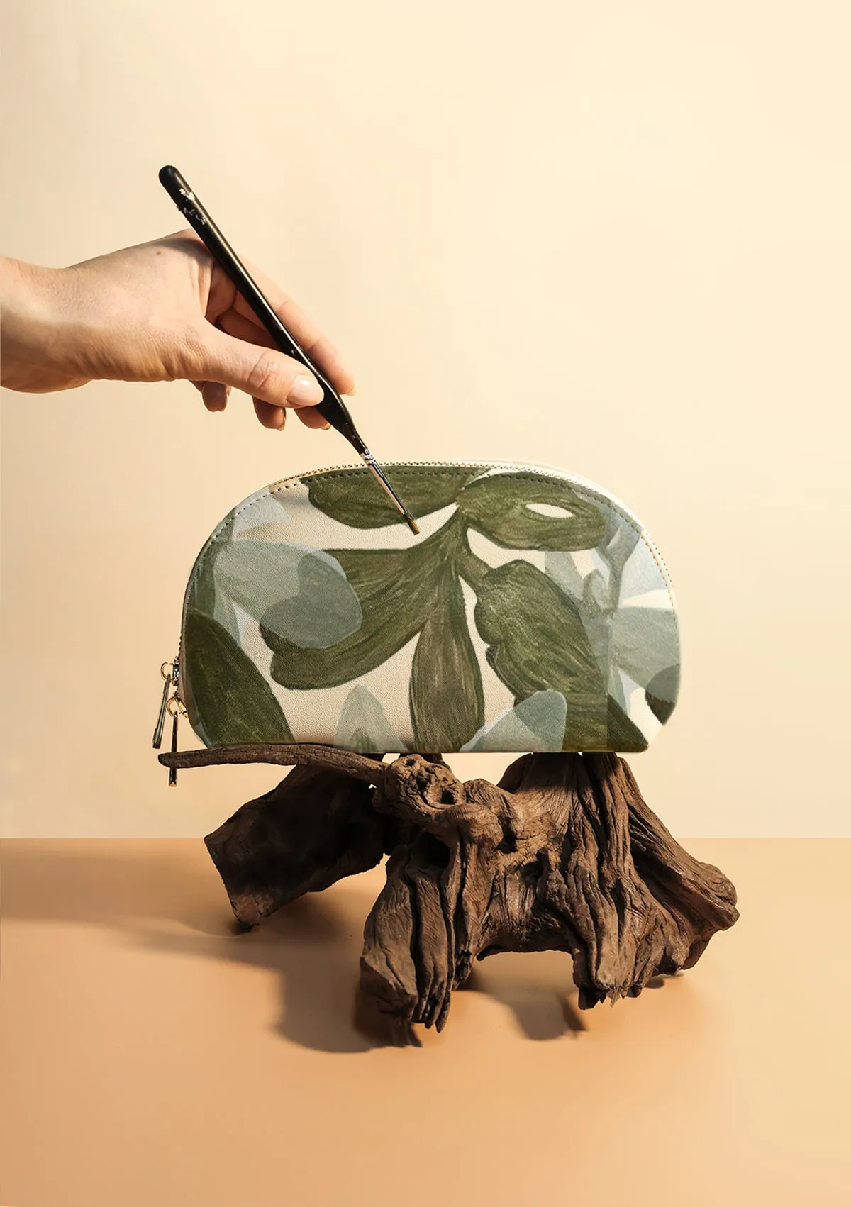 Fantasy Leaves Beige Makeup Bag