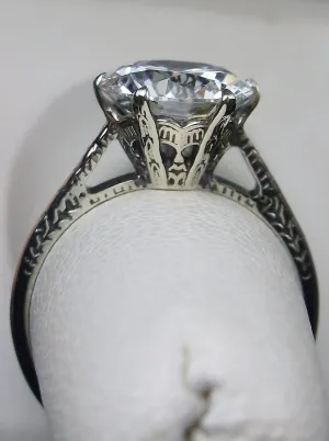 Faux Diamond Ring, White Gem Classic Solitaire Ring #D37z