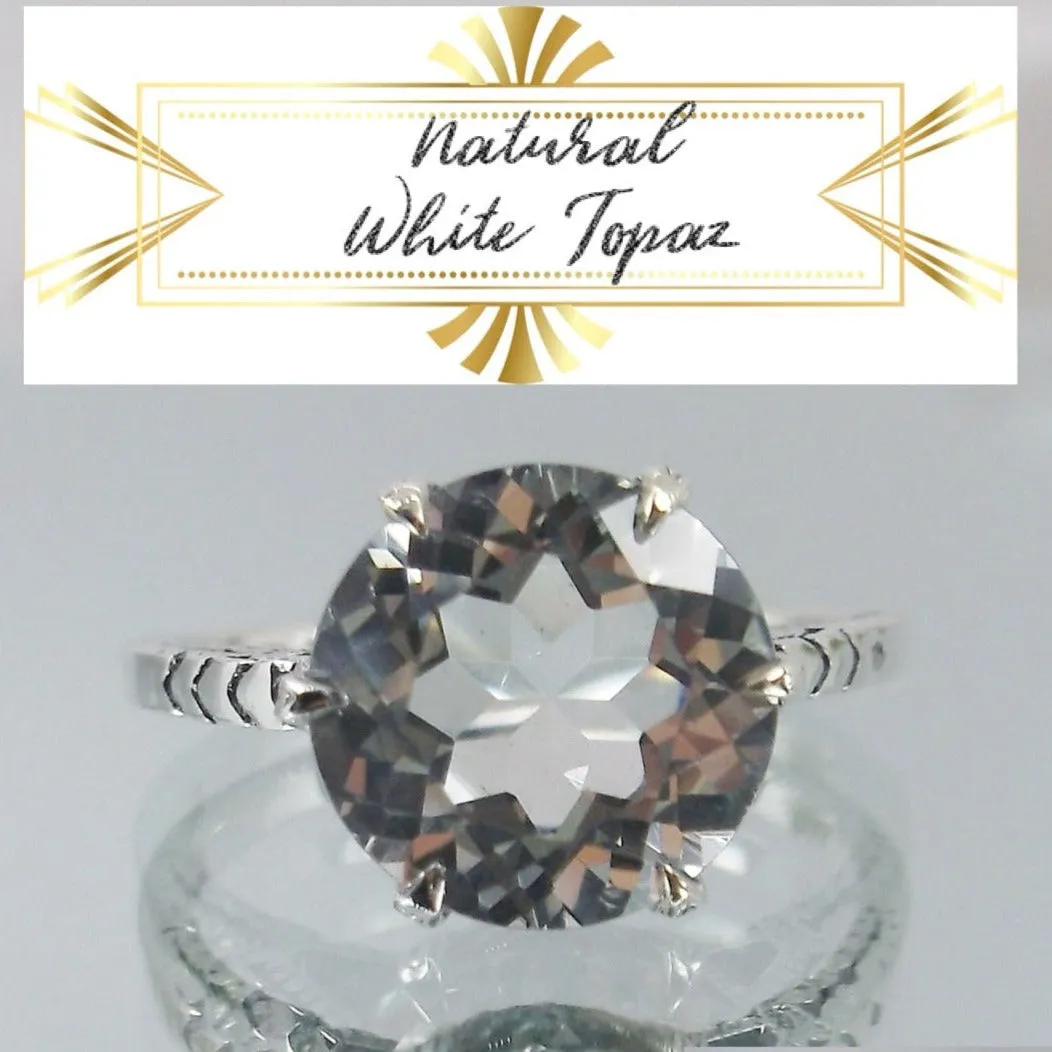 Faux Diamond Ring, White Gem Classic Solitaire Ring #D37z