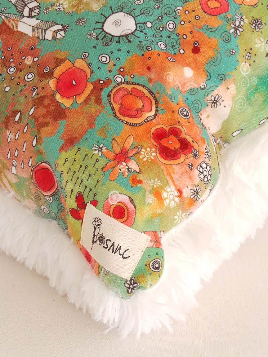 'feathers, flowers, showers' large shag art pillow