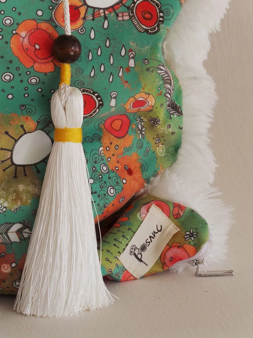 'feathers, flowers, showers' large shag art pillow