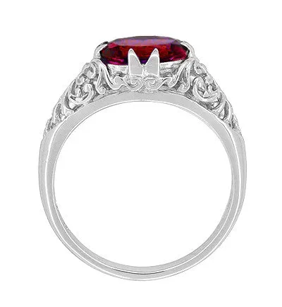 Filigree Edwardian Oval Ruby Promise Ring in Sterling Silver | 1.70 Carats