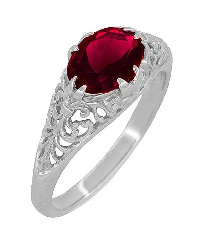 Filigree Edwardian Oval Ruby Promise Ring in Sterling Silver | 1.70 Carats