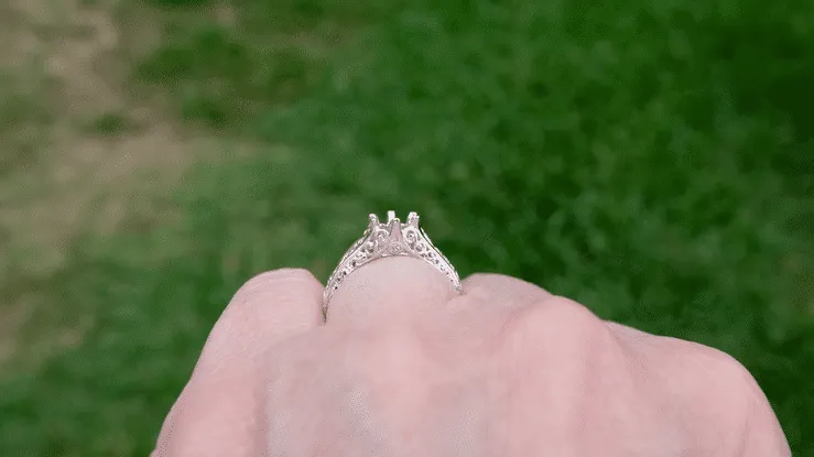 Filigree Flowing  Scrolls Edwardian Engagement Ring Setting for a 3/4 Carat Diamond in 14 Karat White Gold