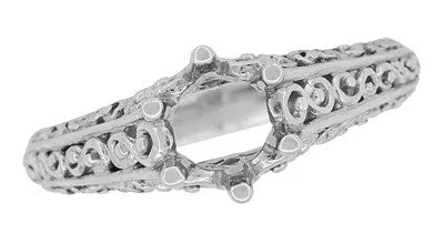 Filigree Flowing  Scrolls Edwardian Engagement Ring Setting for a 3/4 Carat Diamond in 14 Karat White Gold