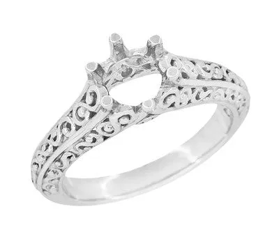 Filigree Flowing  Scrolls Edwardian Engagement Ring Setting for a 3/4 Carat Diamond in 14 Karat White Gold