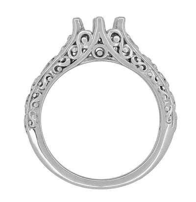 Filigree Flowing  Scrolls Edwardian Engagement Ring Setting for a 3/4 Carat Diamond in 14 Karat White Gold