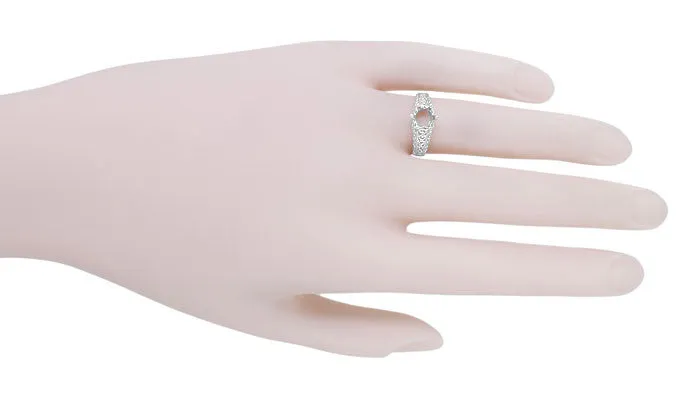 Filigree Flowing  Scrolls Edwardian Engagement Ring Setting for a 3/4 Carat Diamond in 14 Karat White Gold