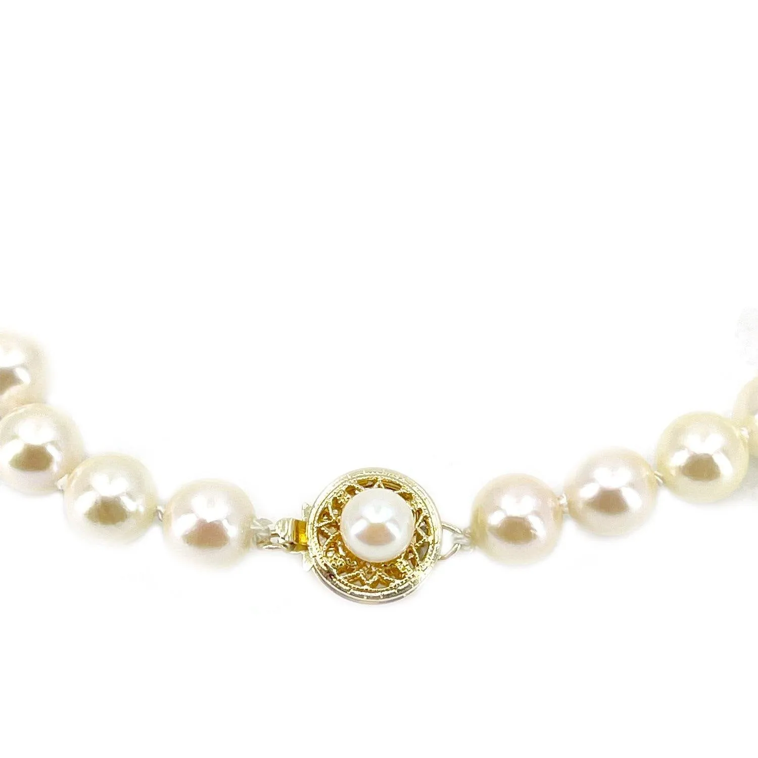 Filigree Japanese Saltwater Akoya Cultured Graduated Pearl Bracelet- 14K Yellow Gold
