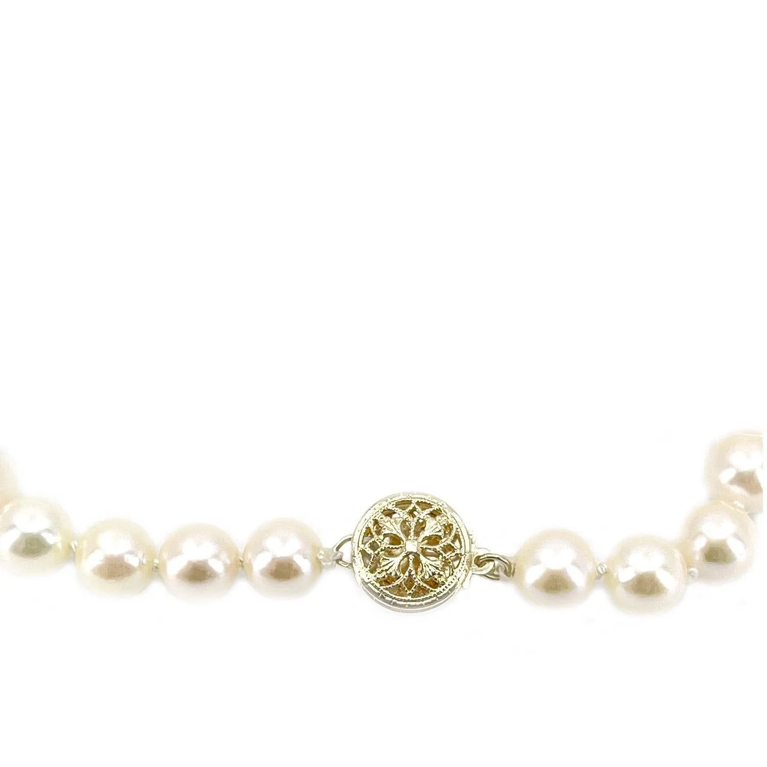 Filigree Japanese Saltwater Akoya Cultured Graduated Pearl Bracelet- 14K Yellow Gold