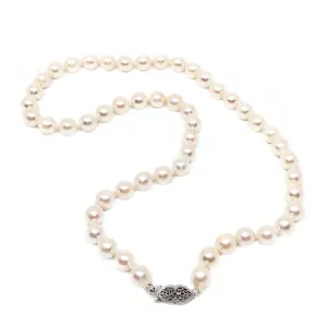 Filigree Japanese Saltwater Cultured Akoya Pearl Strand - 14K White Gold 16 3/4 Inch