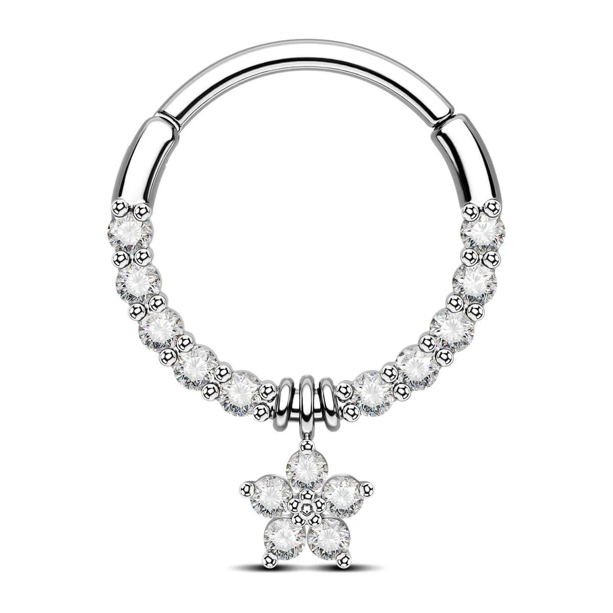 Flower CZ Dangle Hinged Segment Septum Ring