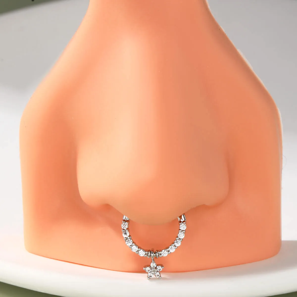 Flower CZ Dangle Hinged Segment Septum Ring