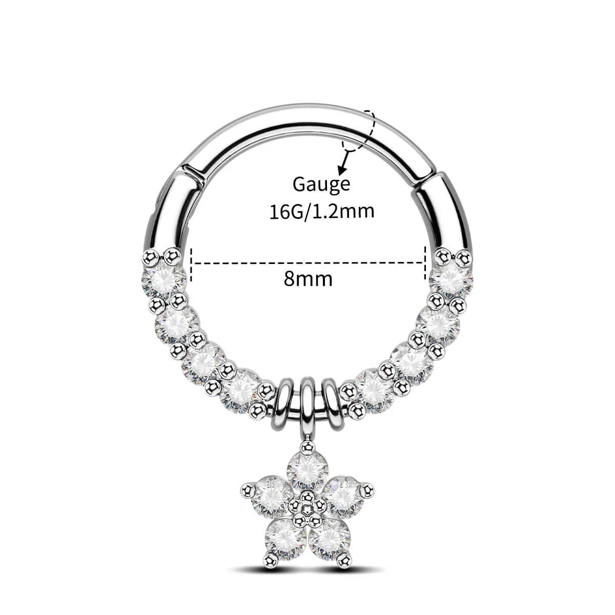 Flower CZ Dangle Hinged Segment Septum Ring