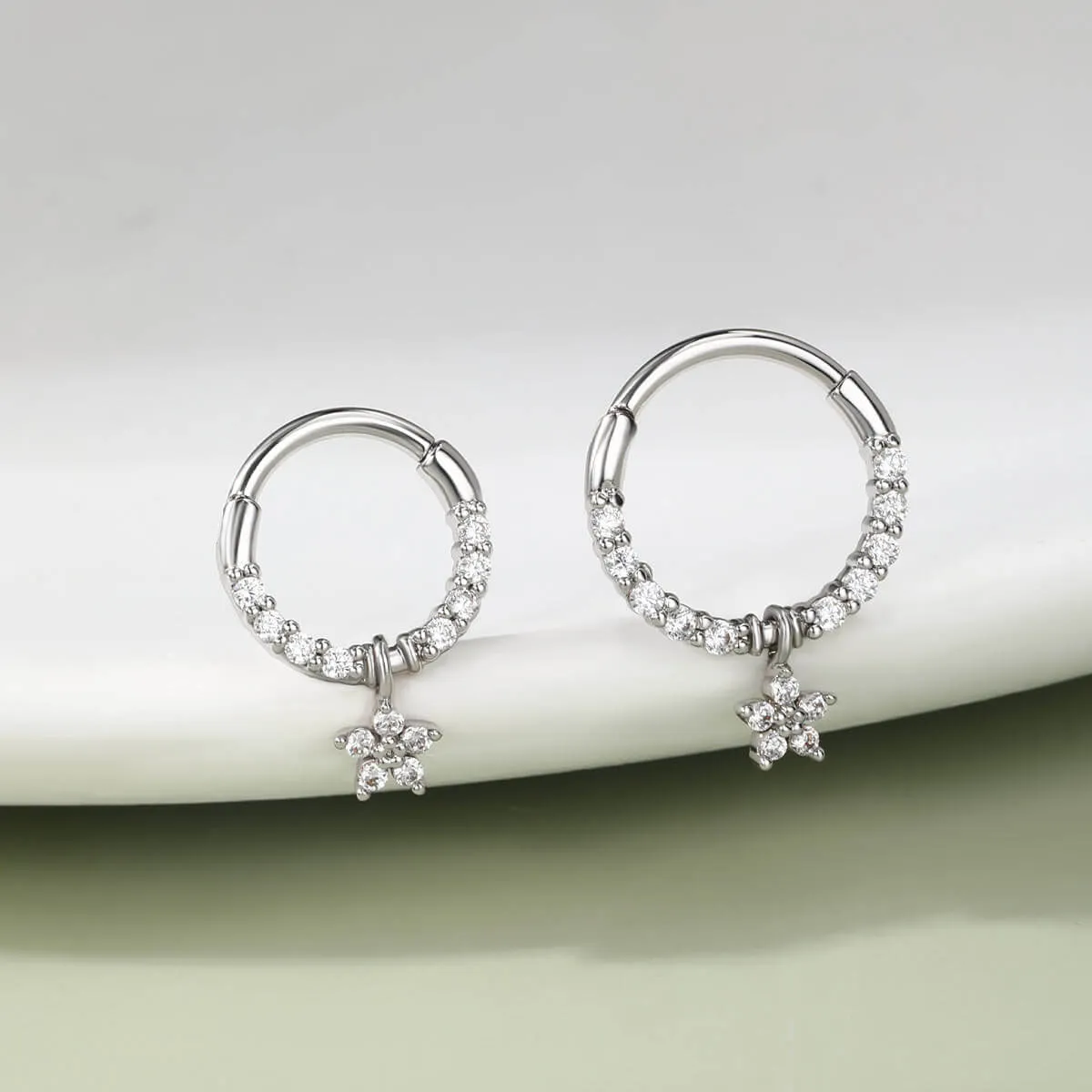 Flower CZ Dangle Hinged Segment Septum Ring