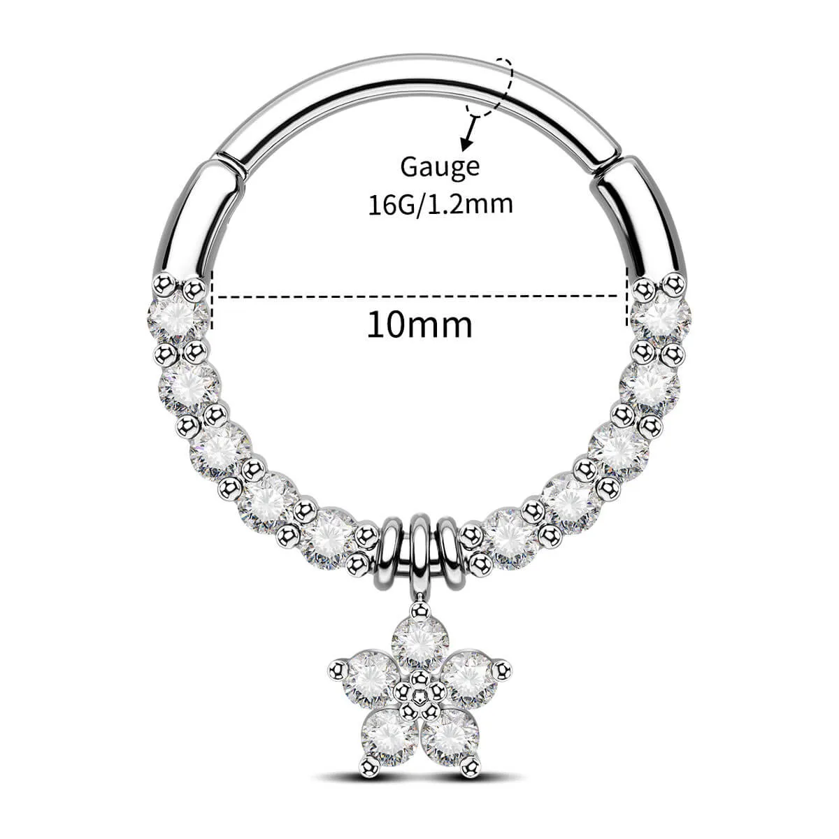 Flower CZ Dangle Hinged Segment Septum Ring