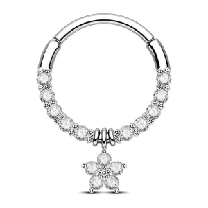 Flower CZ Dangle Hinged Segment Septum Ring