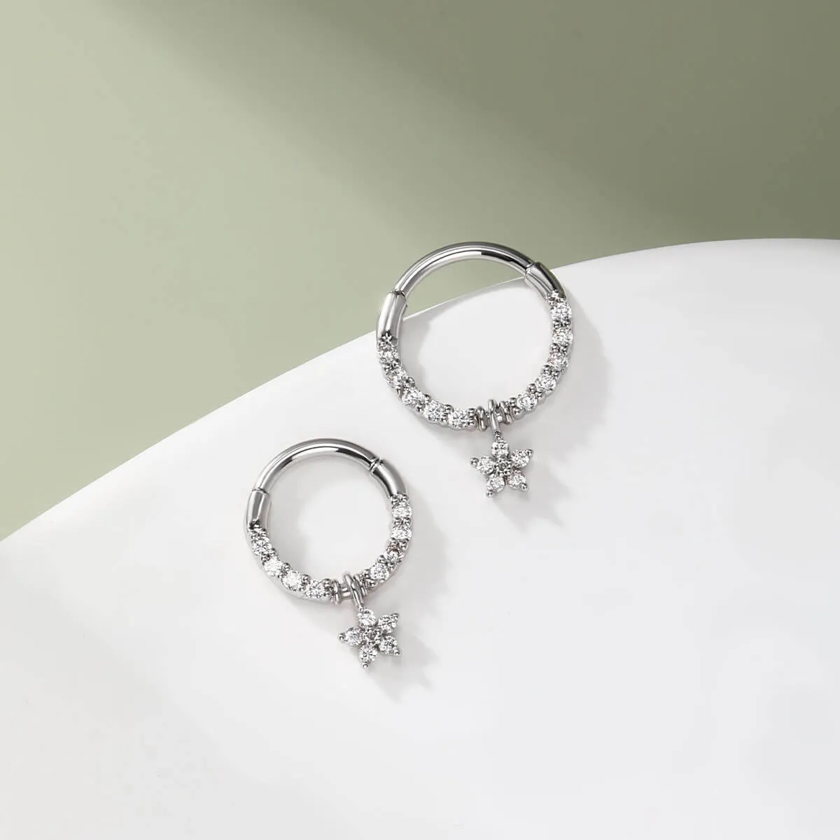Flower CZ Dangle Hinged Segment Septum Ring