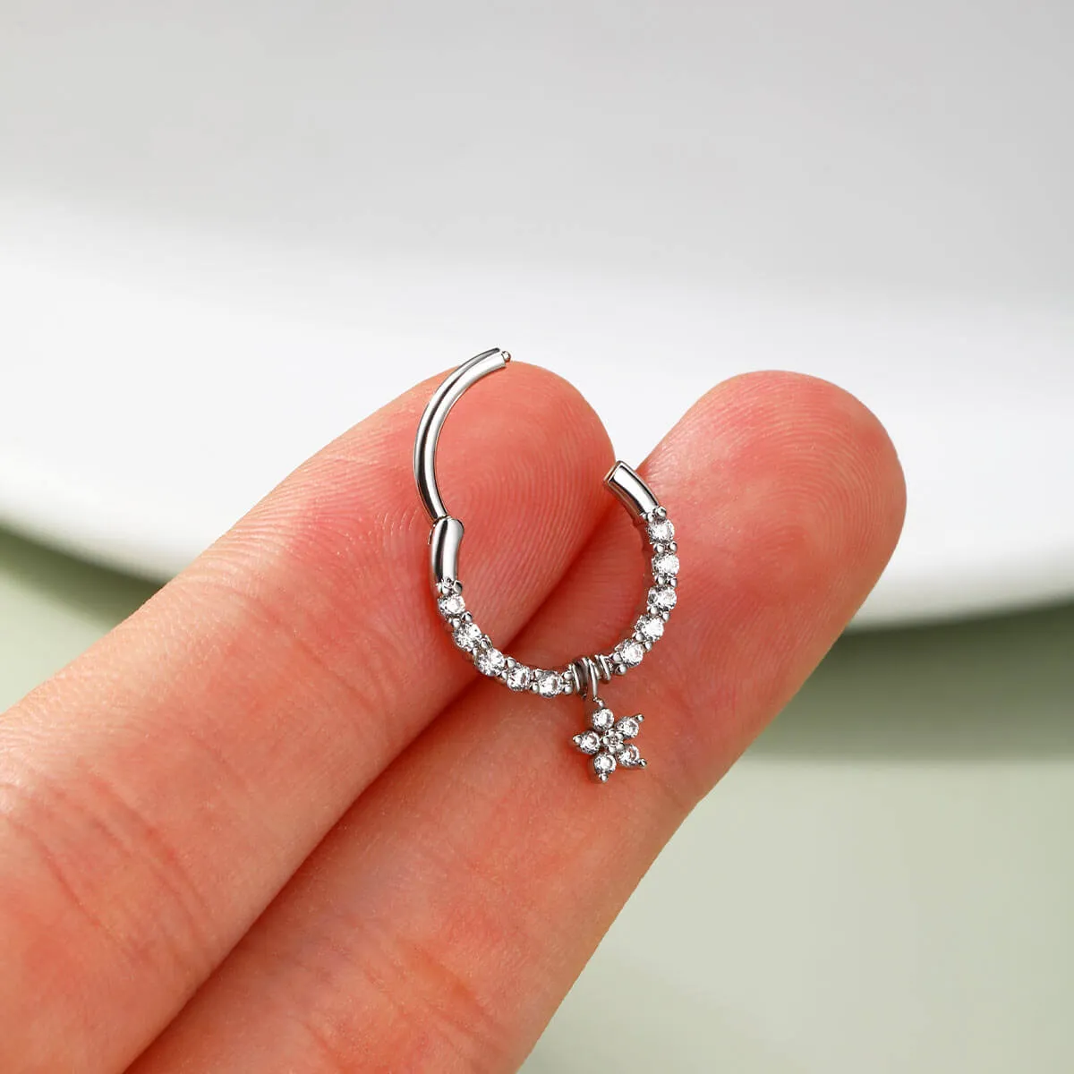 Flower CZ Dangle Hinged Segment Septum Ring