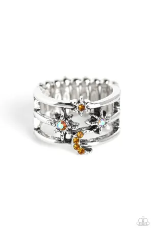 Fly Me to the Stars - Orange - Rhinestone Moon Star Paparazzi Ring