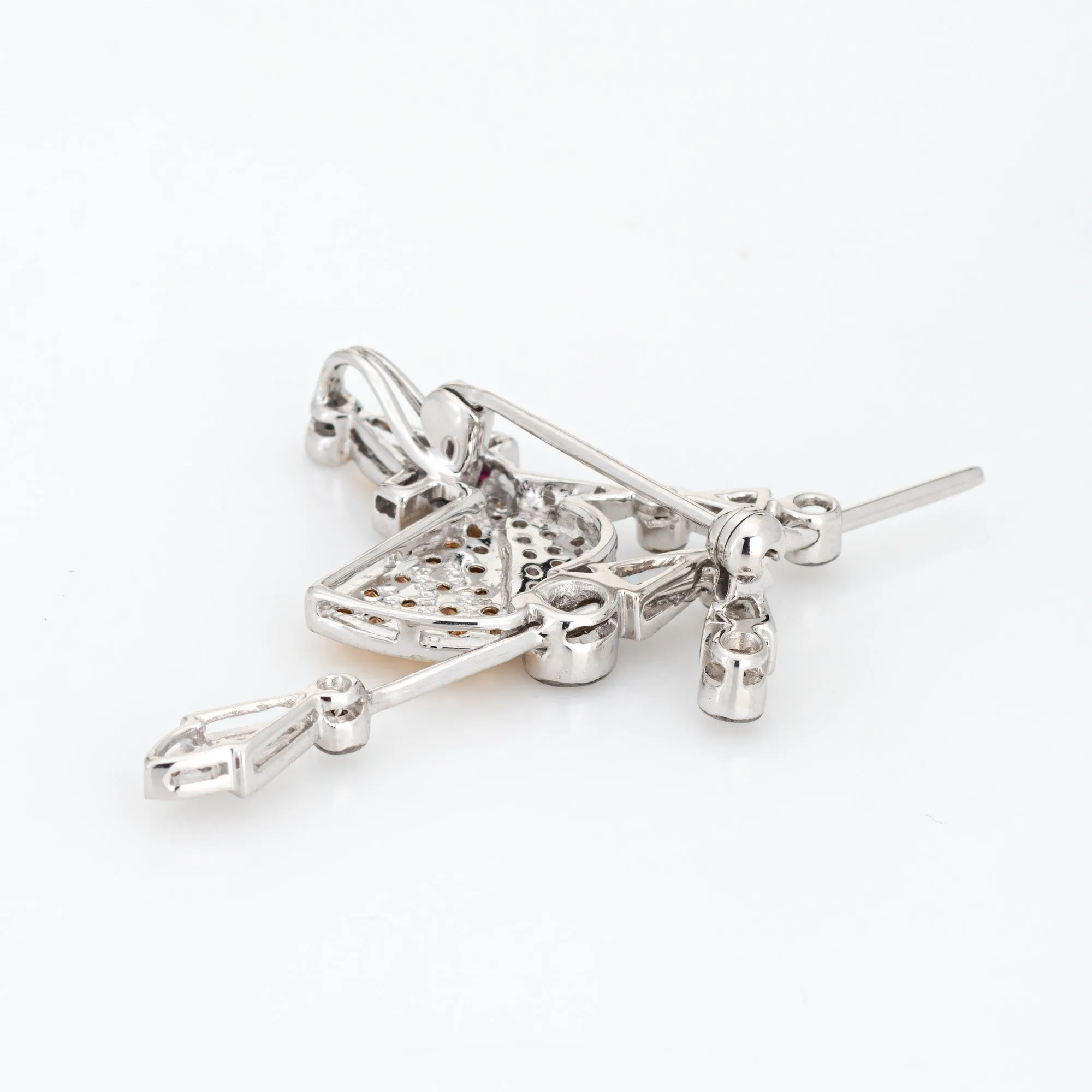Flying Witch on a Broom Stick Pendant Diamond Sapphire Estate 18k Gold Brooch