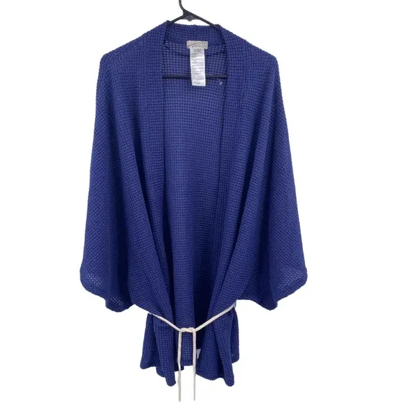 Free People Blue Waffle Knit Kimono Duster Topper
