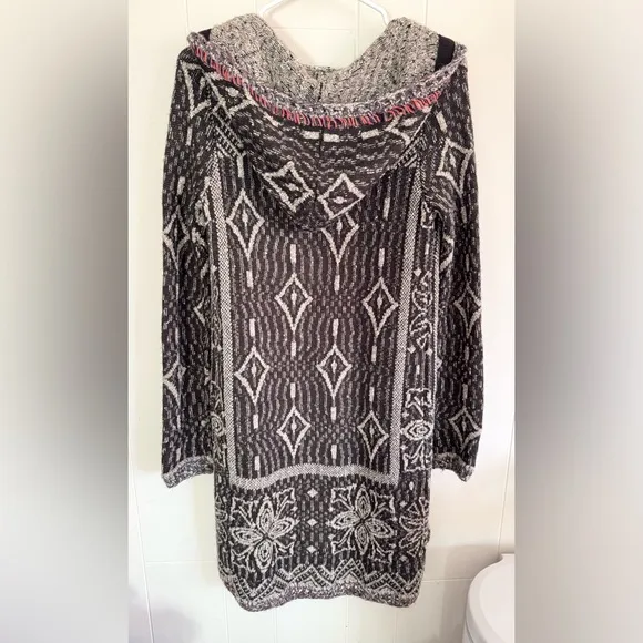 Free People Kai Pom Pom Tassel Open Front Longline Hooded Cardigan Boho Festival