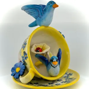 Garden Tea Party Blue Birds Figurine