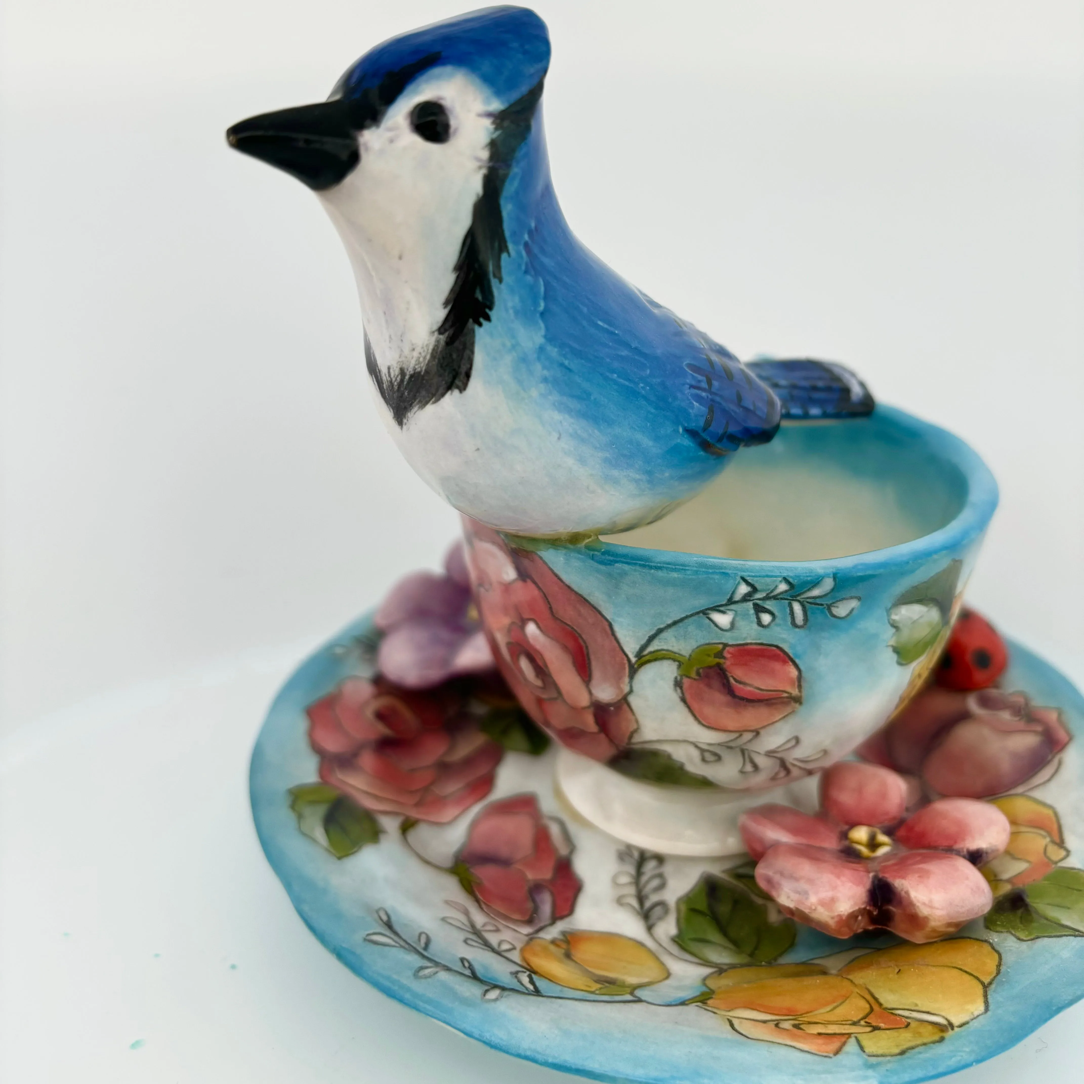 Garden Tea Party Blue Jay Figurine
