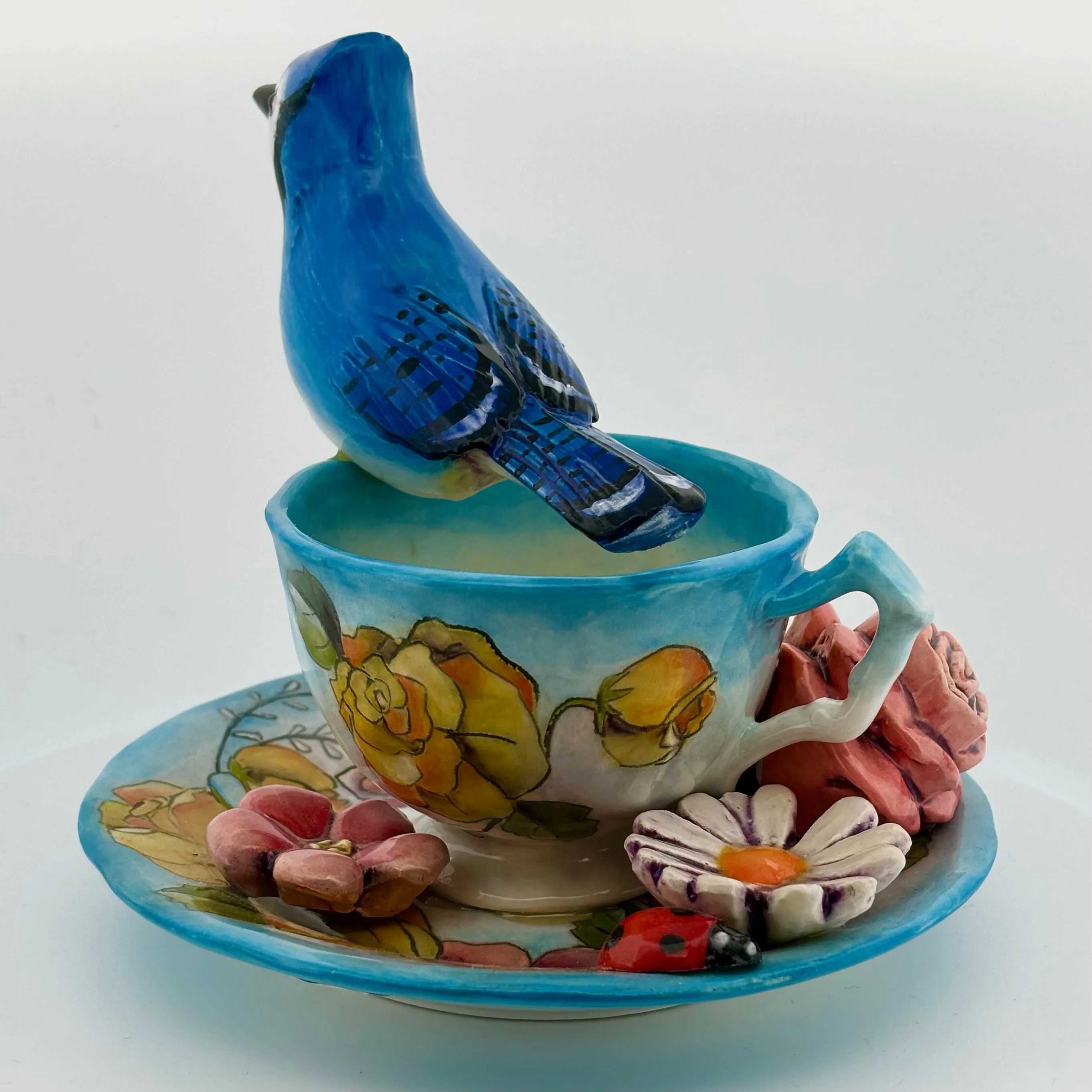 Garden Tea Party Blue Jay Figurine