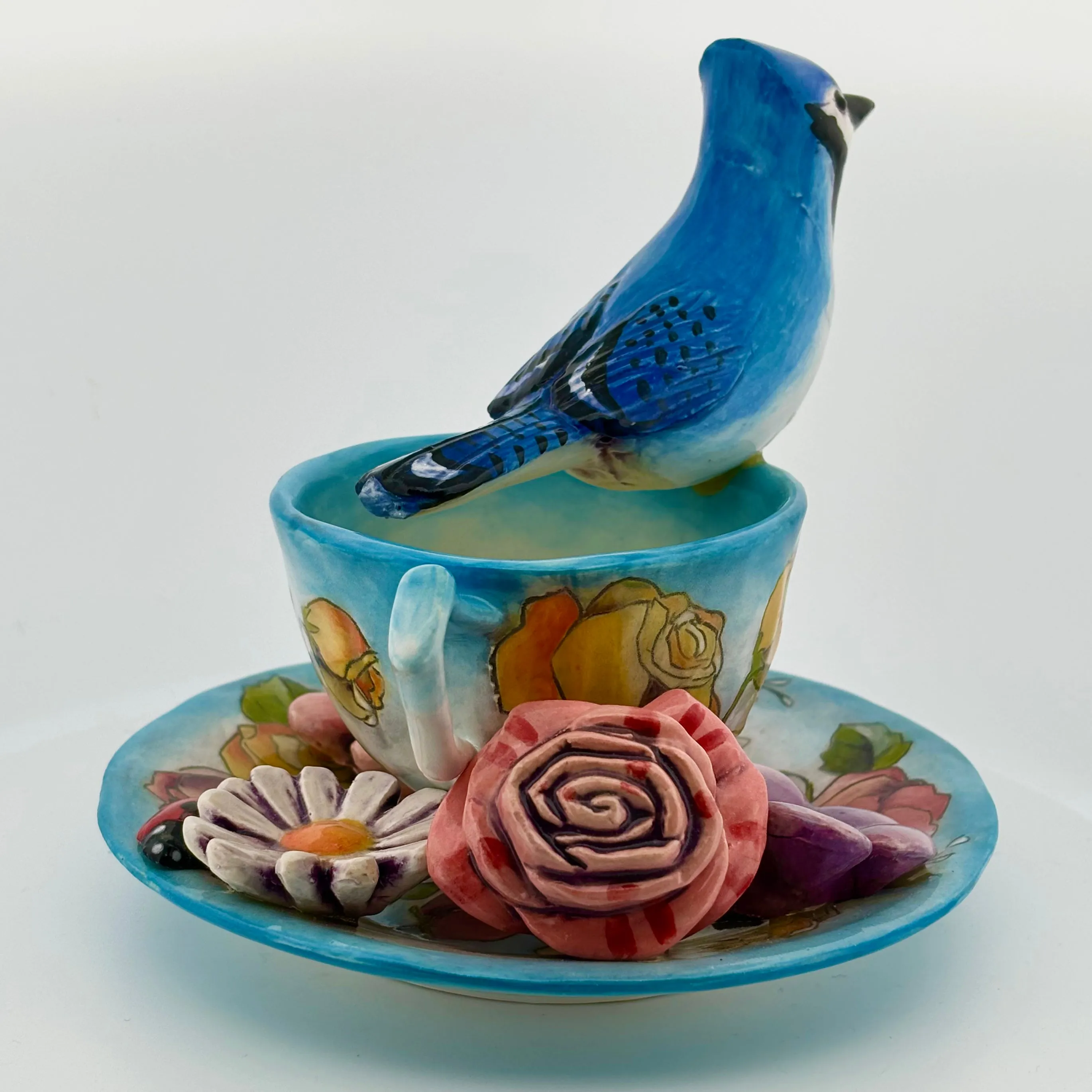 Garden Tea Party Blue Jay Figurine