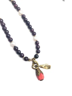Garnet & Pearl Compassion Necklace