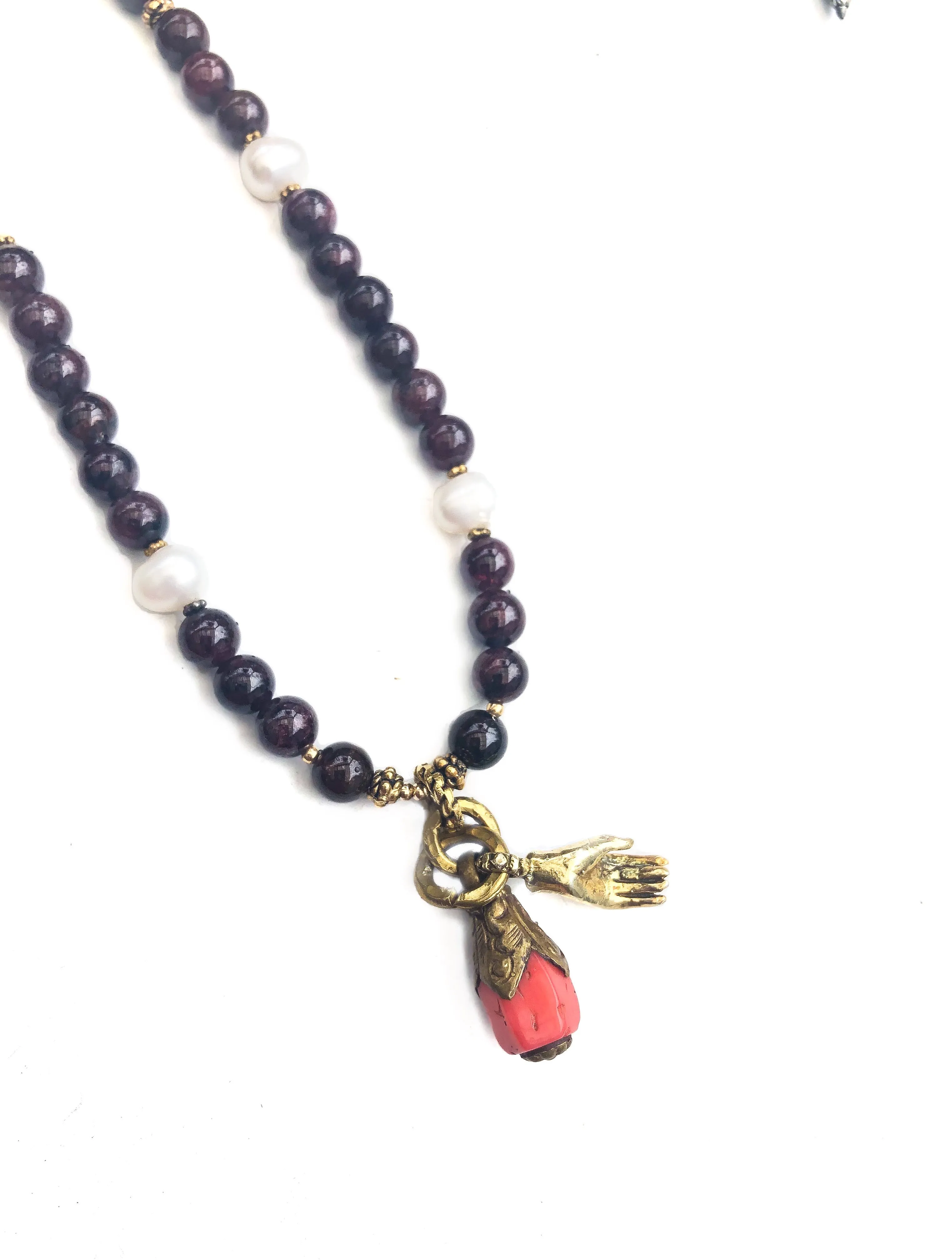 Garnet & Pearl Compassion Necklace